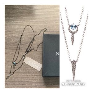 Nadri Gwen Spike Crystal Necklace Blue Gunmetal NWT Dagger